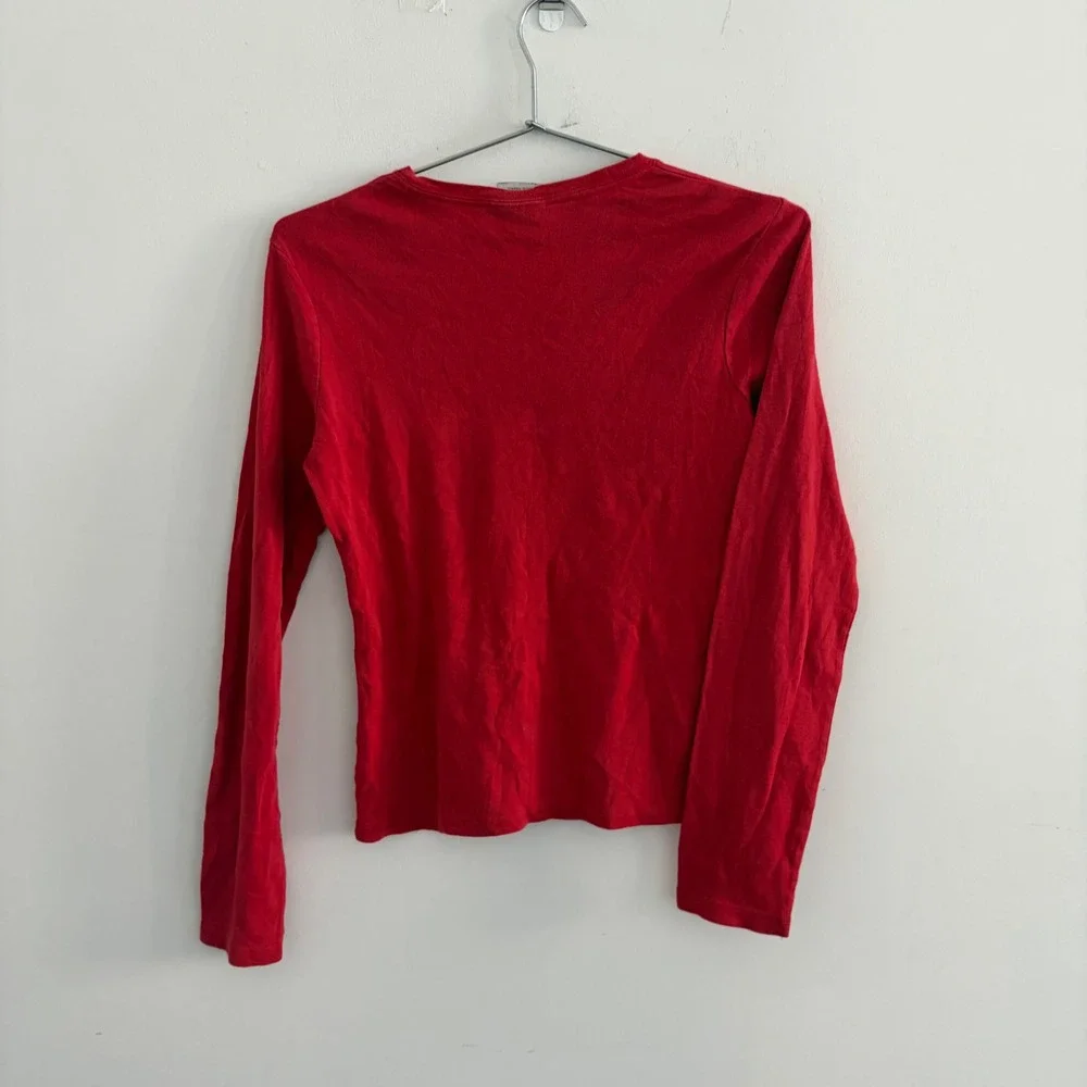 Nike Vintage Red Long Sleeve V-Neck Swoosh T-Shirt Womens Medium